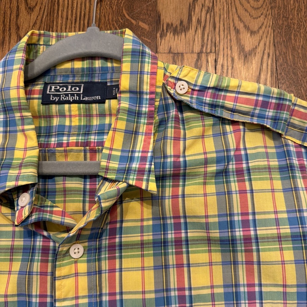 VTG Polo Ralph Lauren Safari Military Shirt Men’s Sz L Yellow Plaid Field Shirt